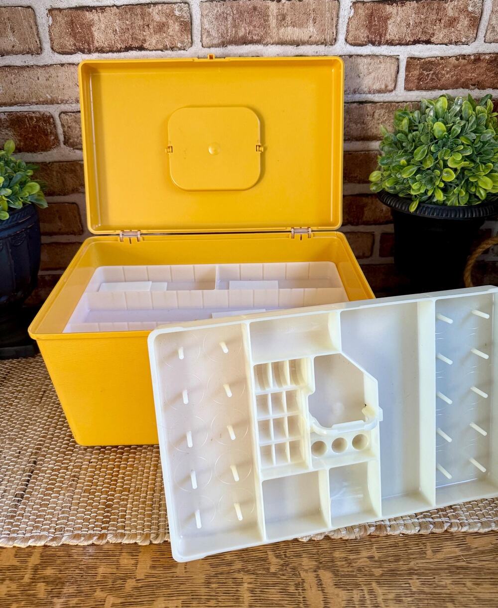 Vintage Wil-Hold Yellow Sewing Box | 1970s Sewing Organizer with Tray